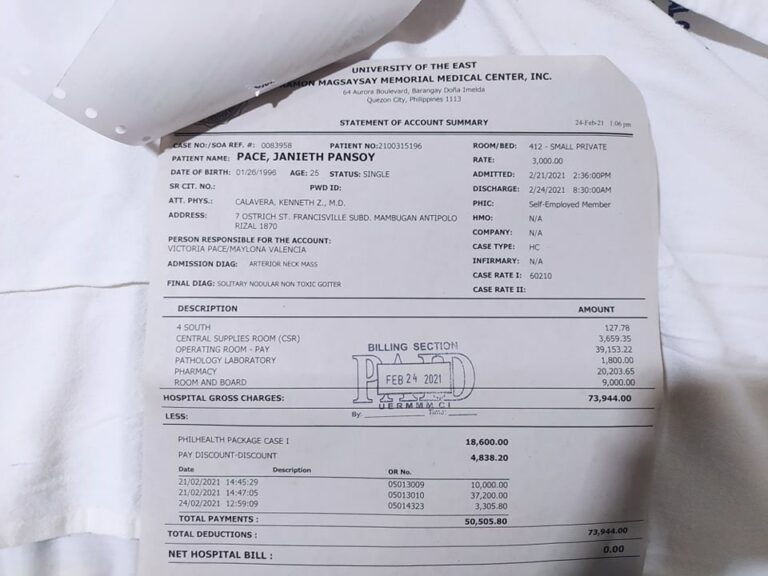 PAID IN FULL! — Hospital Surgery Bill for Janieth Pace III YWAM